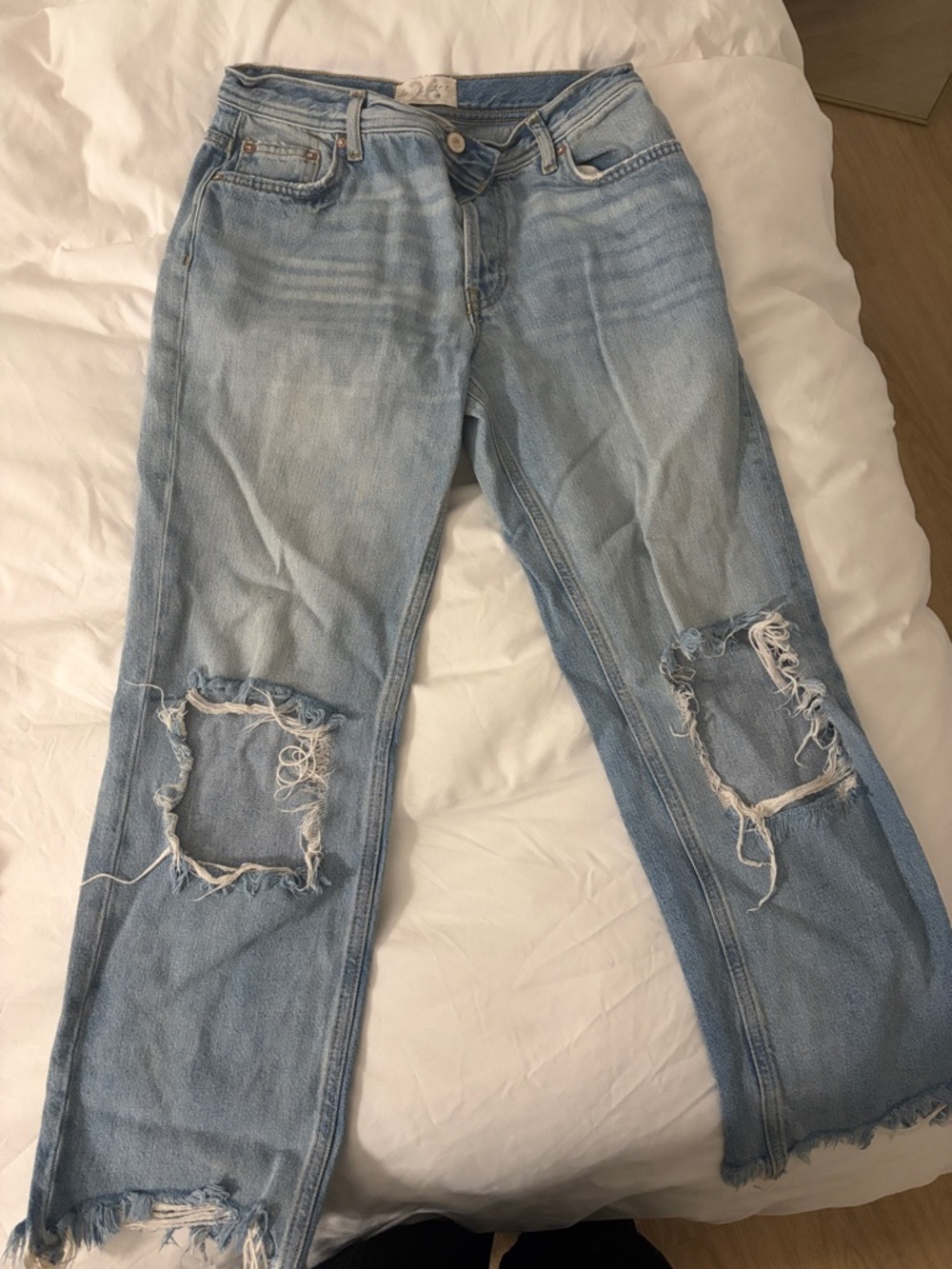Free People Light Wash Distressed Boyfriend Jeans